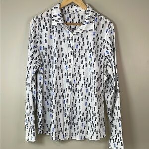 J.CREW Pineapple Print Women’s XL Long Sleeve Button Down‎ Cotton Shirt Preppy
